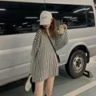Long Sleeve Striped Oversized Sweater Gray - One Size