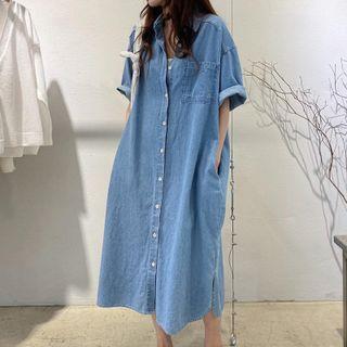 Single-breasted Loose-fit Denim Maxi Dress