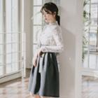 Set: Hanbok Top (floral / Gray) + Skirt (midi / Charcoal Gray)