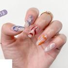Wavy Print Faux Nail Tips Jp1413 - Light Blue & Yellow & Yellow Wave - White - One Size