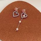Mismatch Heart Ear Stud 1 Pair - 925 Silver Steel - Pink Heart - Gold - One Size