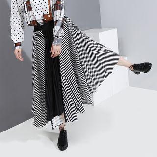 Striped Zip Detail Midi A-line Skirt