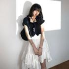 Short-sleeve Cardigan / Camisole Top / Asymmetric A-line Crinkle Skirt