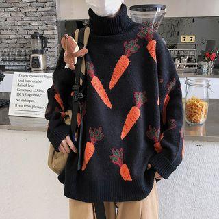 Carrot Jacquard Turtleneck Oversize Sweater