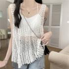 Perforated Knit Sleeveless Top