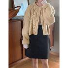 Wool Blend Cable-knit Boxy Cardigan