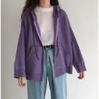 Plain Hooded Zip Knit Cardigan Purple - One Size