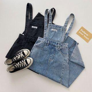 Pocket Detail Denim Midi Overall Dress