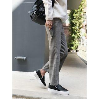 Glen-plaid Wide-leg Dress Pants