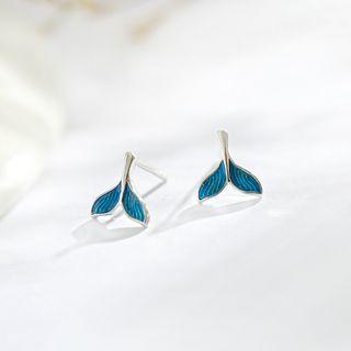 925 Sterling Silver Whale Tail Earring Mermaid - Blue & Silver - One Size