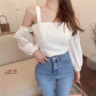 Long-sleeve Off-shoulder Floral Lace Top