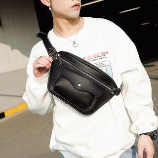 Faux Leather Flap Panel Belt Bag Black - One Size