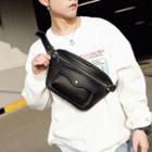 Faux Leather Flap Panel Belt Bag Black - One Size