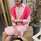 Mock Two-piece Pinstripe Long-sleeve Shirtdress