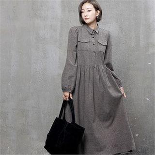 M Lange Flannel Maxi Shirtwaist Dress