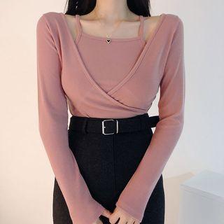 Set: Camisole + Long-sleeve V-neck Top
