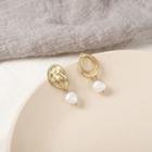 Faux Pearl Alloy Asymmetrical Earring 1 Pair - Gold & White - One Size