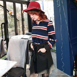 Split-neck Stripe Dress