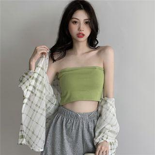 Plaid Shirt / Shorts / Strapless Top