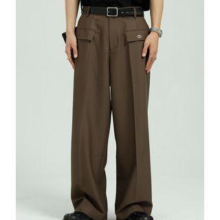 Plain Wide-leg Pocket Dress Pants