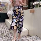 Pattern Wrap-front Linen Blend Skirt