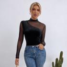 Long-sleeve Mock-neck See Through Lace Top