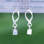 925 Sterling Silver Cube Dangle Twist Threader Earring Silver - One Size