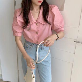 Puff-sleeve Single Breasted Blouse
