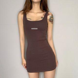Lettering Embroidered Mini Bodycon Tank Dress