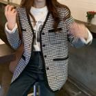 Buttoned Houndstooth Jacket Houndstooth - One Size