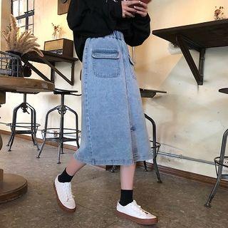 Plain High-waist Loose-fit A-line Denim Skirt