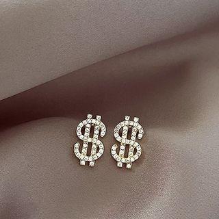 Dollar Sign Rhinestone Alloy Earring 1 Pair - Gold - One Size