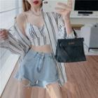 Striped Loose-fit Shirt / Striped Cropped Camisole Top