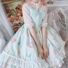 Sleeveless A-line Printed Dress / Hair Clip / Set