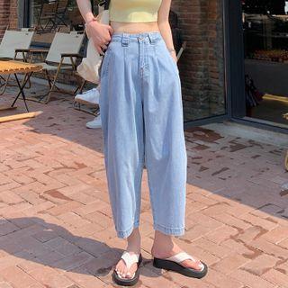 High-waist Denim Cropped Wide-leg Pants
