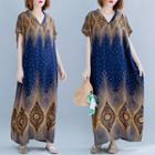 Short-sleeve Printed Maxi Dress As Shown In Figure - One Size