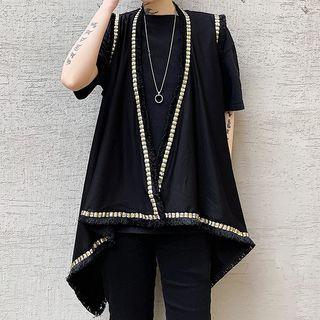 Sleeveless Open-front Long Jacket