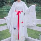Long-sleeve Hanfu Top / Long Light Jacket / Midi Skirt / Hair Tie / Set