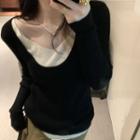 Long-sleeve Mock Two Piece Knitted Sweater