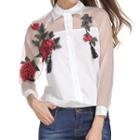 Rose Embroidered Mesh Panel Shirt