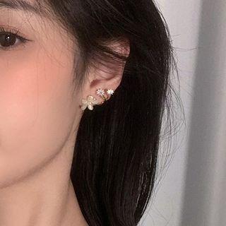 Flower Rhinestone Faux Cat Eye Stone Alloy Earring 1 Pair - Earrings - Cat Eye Stone & Flower - Gold - One Size