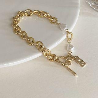 Irregular Faux Pearl Alloy Bracelet Gold - One Size