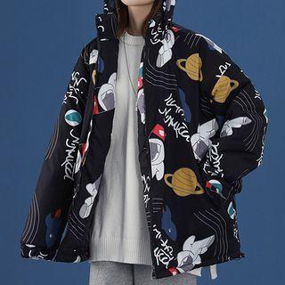 Astronaut Print Padded Zip-up Hooded Jacket
