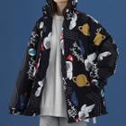 Astronaut Print Padded Zip-up Hooded Jacket