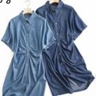 Denim Shirred Midi A-line Shirtdress