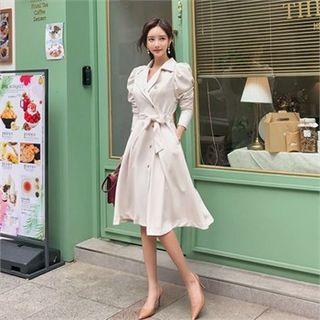 Puff-sleeve A-line Trench Coat With Sash
