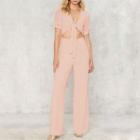 Deep Plunge Knotted Short-sleeve Jumpsuit