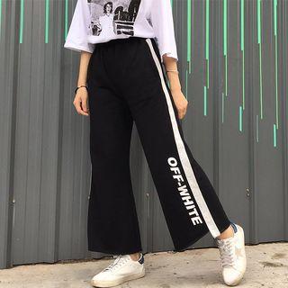 Letter Panel Wide Leg Pants