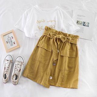 Set: Printed T-shirt + High-waist Skirt