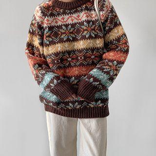 Raglan Nordic-pattern Sweater